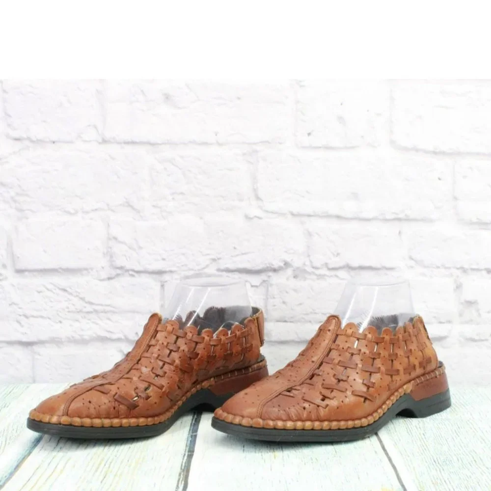 Rieker Brown Leather Slip On Slingback Low Ankle Heel Shoes Size 40 US 8.5 - Picture 2 of 9